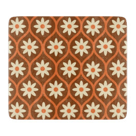 Retro Witte Bloemen op Bruine Vintage Ogee Snijplank