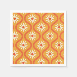Retro Witte Bloemen op Midden Eeuw Oranje Ogee Servet