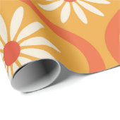 Retro witte bloemen op midden eeuw Sinaasappel Oge Cadeaupapier (Rol Hoek)