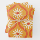 Retro witte bloemen op midden eeuw Sinaasappel Oge Inpakpapier Vel (In situ)