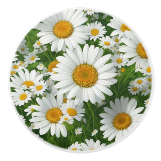 Retro witte bloemenwitte daisy patroon keramische knop (Voorkant)