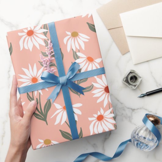 Retro Witte Daisy Cadeaupapier (Geschenken)
