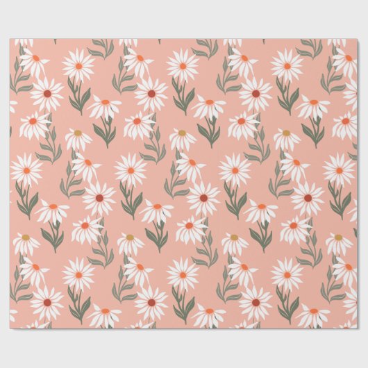 Retro Witte Daisy Cadeaupapier (Vlak)