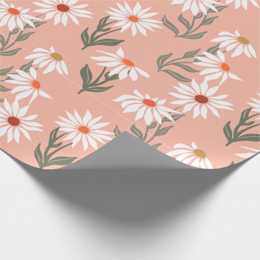Retro Witte Daisy Cadeaupapier (Hoek)