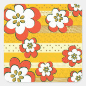 Retro witte en Oranje bloemen Vierkante Sticker (Voorkant)