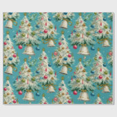 Retro Witte Kerstbomen Blauw Cadeaupapier (Vlak)
