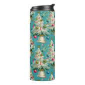 Retro Witte Kerstbomen Blauw Thermosbeker (Gedraaid links)