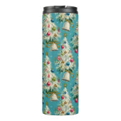 Retro Witte Kerstbomen Blauw Thermosbeker (Achterkant)
