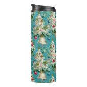 Retro Witte Kerstbomen Blauw Thermosbeker (Geroteerd rechts)