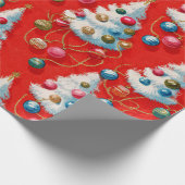 Retro Witte Kerstbomen Rood Cadeaupapier (Hoek)
