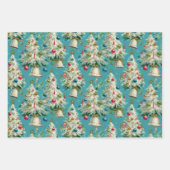Retro witte kerstboom inpakpapier vel (Voorkant 3)