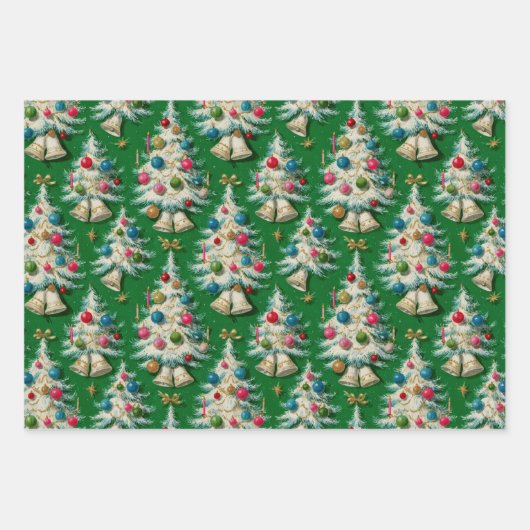 Retro witte kerstboom inpakpapier vel (Voorkant 2)