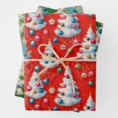 Retro witte kerstboom inpakpapier vel (In situ)