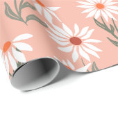 Retro Witte Madelief Cadeaupapier (Rol Hoek)