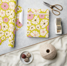  retro Witte & Roze poppies oppervlaktepatroon Cadeaupapier