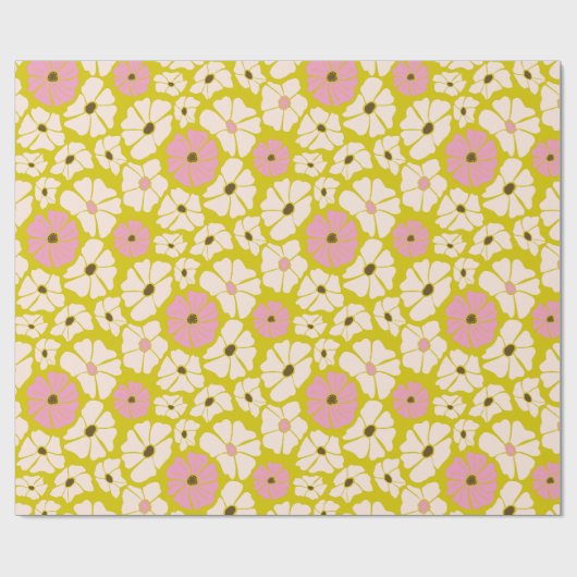 retro Witte & Roze poppies oppervlaktepatroon Cadeaupapier (Vlak)