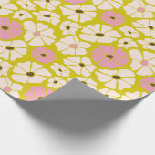 retro Witte & Roze poppies oppervlaktepatroon Cadeaupapier (Hoek)