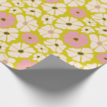 retro Witte & Roze poppies oppervlaktepatroon