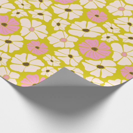  retro Witte & Roze poppies oppervlaktepatroon Cadeaupapier (Hoek)