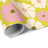 retro Witte & Roze poppies oppervlaktepatroon Cadeaupapier (Rol Hoek)