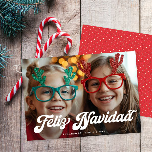 Retro witte script Feliz Navidad één foto Feestdagenkaart