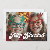 Retro witte script Feliz Navidad één foto Feestdagenkaart (Voorkant)