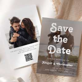 Retro Witte Tekst Overlay 2 Foto QR Code Huwelijk Save The Date