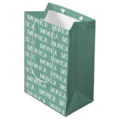 Retro witte turquoise aangepaste naam typografie medium cadeauzakje (Voorkant Gekanteld)