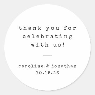 Retro witte typemachine aangepaste bruiloft dank u ronde sticker