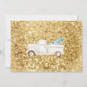 Retro Witte Vrachtwagen Sneeuwman Gouden Kerstfoto Feestdagenkaart (Achterkant)