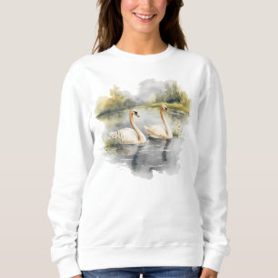 Retro Witte Zwanen Winter Lake Scene Trui