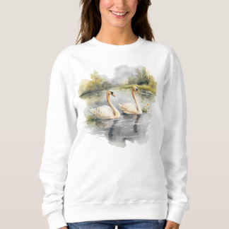 Retro Witte Zwanen Winter Lake Scene Trui