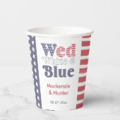 Retro wo wit blauw koppels bruiloft douche papieren bekers (Voorkant)