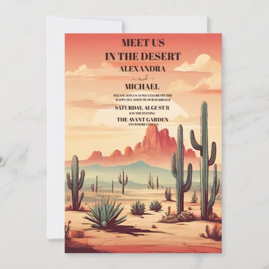 Retro woestijn cactus geïllustreerde bruiloft kaart (Voorkant)