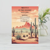 Retro woestijn cactus geïllustreerde bruiloft kaart (Staand voorkant)