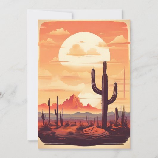 Retro woestijn cactus geïllustreerde bruiloft kaart (Achterkant)
