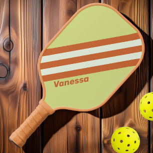 Retro Woestijn Cactus Strepen met Naam Pickleball Paddle