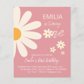 Retro woestijn daisy 1e verjaardag budget uitnodig (Voorkant)