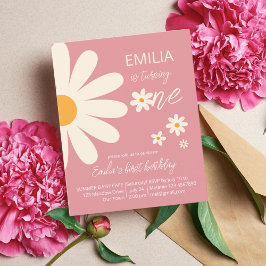 Retro woestijn daisy 1e verjaardag budget uitnodig