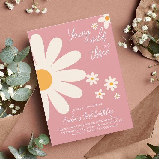 Retro woestijn daisy 3e verjaardag stoffige roze kaart