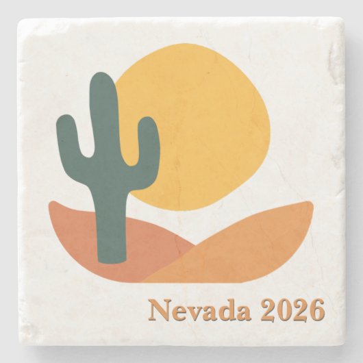 Retro woestijn met cactus en tekst stenen onderzetter (Voorkant)