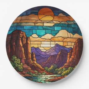 Retro woestijn scène Sedona bergen glas-in-lood ku Papieren Bordje