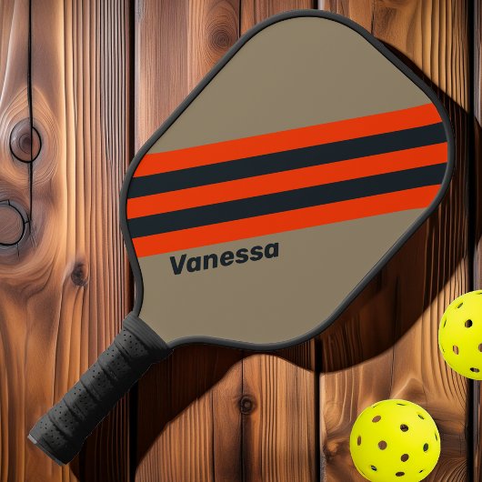 Retro Woestijn Weide Strepen met Naam Pickleball Paddle