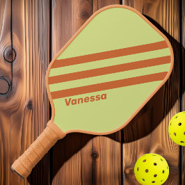 Retro Woestijncactus Drie Strepen met Naam Pickleball Paddle