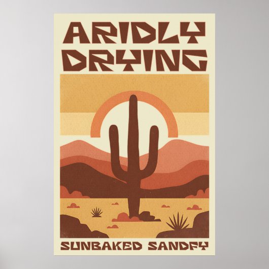 Retro woestijntafereel met cactus poster (Voorkant)