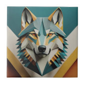 Retro wolf cool geometrische stijl Blauwe mosterd Tegeltje (Voorkant)