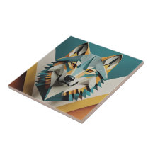 Retro wolf cool geometrische stijl Blauwe mosterd
