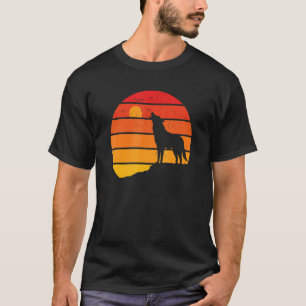 Retro Wolf die naar de Zonsondergang huilt Vintage T-shirt