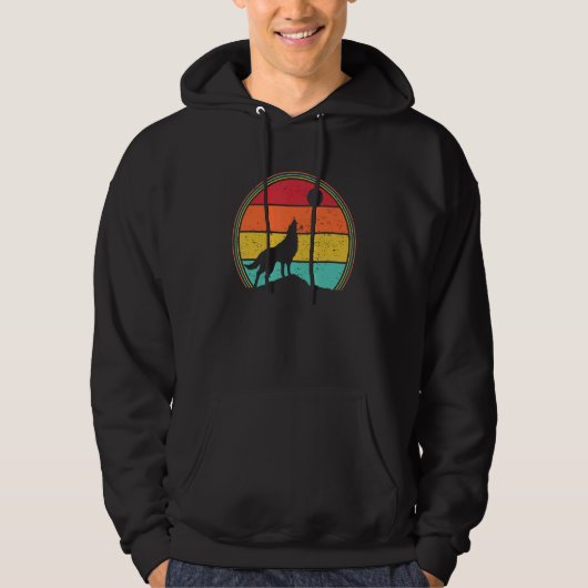 Retro Wolf Huilt naar de Maan Hoodie (Voorkant)