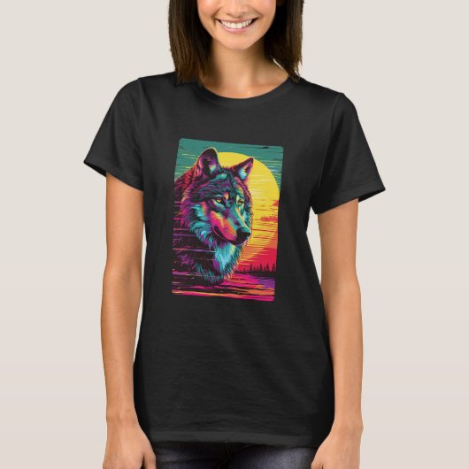 Retro Wolf Sunset T-shirt (Voorkant)